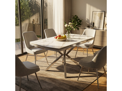 Разтегателна трапезна маса ZEN (бял мрамор/chrome)